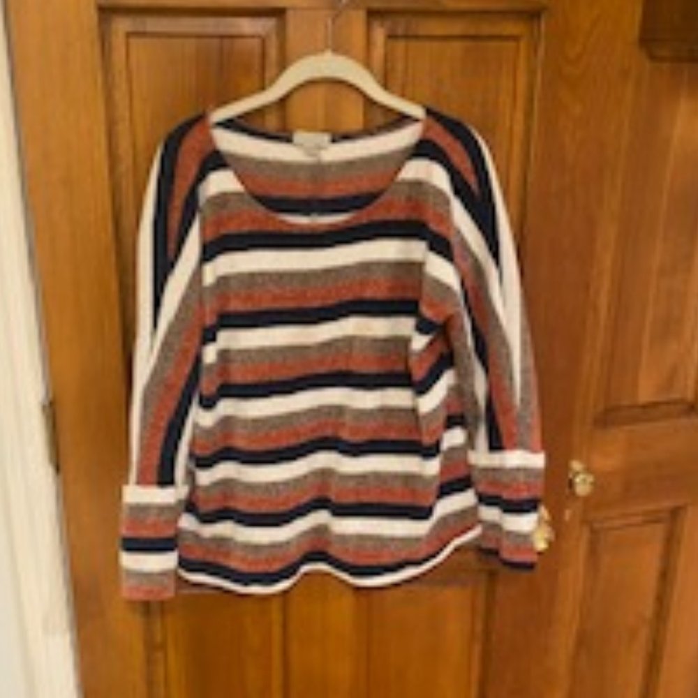 Chenille striped scoop neck sweater by Chenault